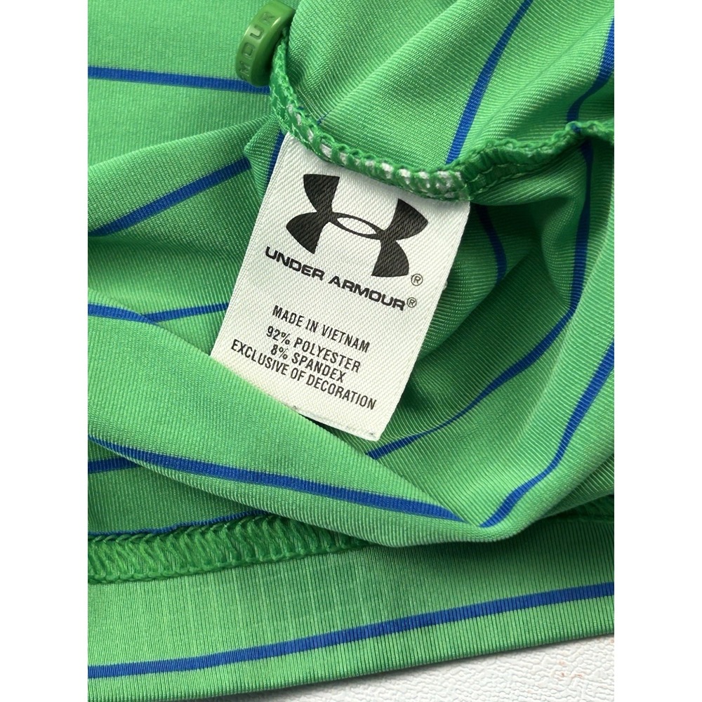 Under Armour Polo Shirt Men's XL Green Blue Striped HeatGear Loose Golf - Picture 7 of 14